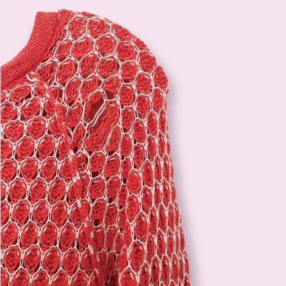 Anthropologie MOTH Crochet Tunic Top Coral Cream Long Sleeve Boho Womens Size XS - Picture 7 of 7